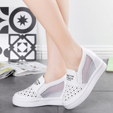韩版新款内增高 小白鞋休闲舒适圆头洞洞镂空透气网布 女学生单鞋