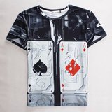 新款个性扑克牌3D图案短袖男 夏季青少年创意修身印花T恤 潮男装