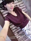 韩国女装2016夏装新品纯色收腰短袖雪纺衫女显瘦高腰雪纺上衣潮