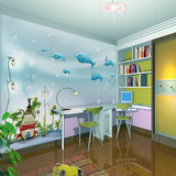 儿童房间墙纸壁画温馨男女孩3D无缝墙布客厅海豚大型吊顶影视墙