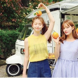 2016夏韩国正品代购女装cherrykoko 淑女风镂空纹理微透针织衫