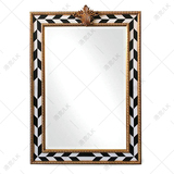 1.1米欧式新古典法式黑白菱格形金箔装饰实木镜子壁炉镜浴室挂镜