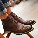 布洛克复古男靴时尚雕花靴子英伦马丁靴中邦做旧擦色皮鞋男士短靴