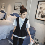 t恤女夏短袖韩范韩国通勤学生创意打底衫百搭褶皱短款简约两件套