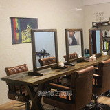 理发店镜台剪发化妆镜子实木复古单面壁挂镜发廊店双面美发镜台