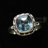 尼泊尔手工复古天然托帕石戒指环s925纯银方形水晶彩蓝宝石首饰女