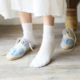韩国堆堆袜女夏季复古中筒纯棉透气日系白色原宿韩版短靴袜子四季