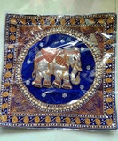 泰式大象靠垫套 可做挂画 泰国家居装饰泰国风格 蓝色大象绣片