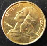法国硬币1992年5生丁(法国女人侧面标准头像)直径;17mm铜币