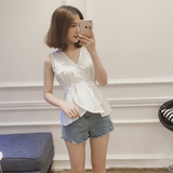 夏季新款韩版女装时尚气质修身无袖V领交叉衬衫系带收腰上衣K276c
