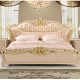 欧式床创意家具 欧式雕花床 粉红镶玉石真皮欧式婚床橡木床 1.8米
