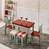地中海实木美式乡村折叠餐桌椅可伸缩餐桌组合英伦风格小户型饭桌
