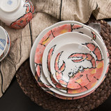 樂荷公園 进口日式家用陶瓷汤碗泡面碗 卡通螃蟹大号盘子碗碟套装