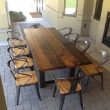 汇丰家具美式咖啡餐厅实木餐桌椅长方形复古铁艺饭桌会议桌书桌 