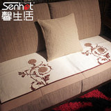 曼珠沙华沙发垫布艺坐垫现代中式棉线绣花防滑四季沙发巾组合沙发