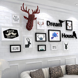 北欧风格客厅组合创意装饰画麋鹿欧式墙壁挂画发财鹿背景墙墙画