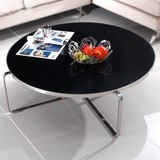 不锈钢茶几圆形简约 黑色钢化玻璃小户型茶桌几 时尚现代客厅家具