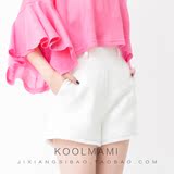 KOOLMAMI春季新款黑白两色流苏短裤韩版休闲简约舒适弹力女裤