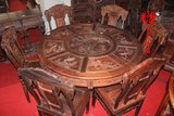 红木家具老挝大红酸枝圆形如意椅餐桌七件套实木交趾黄檀清式家具