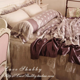 韩国进口代购家纺紫色缎面奢华蕾丝婚庆床上用品床品四件套六件套