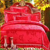 罗莱四件套正品家纺全棉贡缎提花1.8米床纯棉6件套大红结婚庆床品