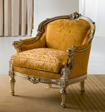 意大利奢华沙发椅新古典实木金箔单人椅别墅客厅休闲沙发脚凳定制