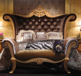 欧式实木雕花大床新古典金箔复古双人床1.8米布艺国王床婚床定制
