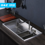 邦州 隐藏式手工水槽超大双槽洗菜盆304不锈钢拉丝厨房洗碗池套餐
