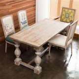 美式餐桌组合实木桌子复古做旧拉丝橡木餐桌法式餐厅简约长方桌