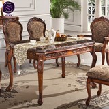 塞瓦那莉欧式大理石实木餐桌椅组合 美式橡木复古长方桌家具T1