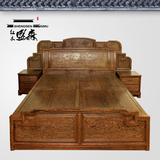 推荐 仿古红木家具非洲鸡翅木中式1.8米储物实木双人大床带床头柜