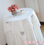 外贸白色纯棉麻纯手工缠绣花台布餐桌布盖布茶几布沙发靠背扶手巾