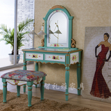 智礼雅家具 美式乡村卧室梳妆台小户型地中海彩绘欧式公主化妆桌