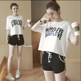 2016夏季新款韩版蝙蝠袖字母T恤短裤圆领宽松休闲运动跑步套装女