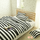 纯棉四件套全棉黑白色简约条纹格子被套床单1.5/1.8/2.0m床上用品
