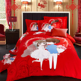 卡通红色婚庆四件套全棉完美婚礼被套床单1.8米2米纯棉加厚床品
