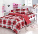 高低床一米二三件套 红白方格纯棉床单被套 学生宿舍三件套件单人