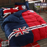 英伦风格纯棉男孩美式全棉四件套米字旗国旗被套床上用品床笠家纺