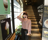 韩国代购  kissradio超美耦合紫粉色丝滑少女镂空衬衫 显白610502