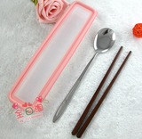 韩国进口餐具盒 简约便携环保创意餐具 木质筷子 18-10不锈钢勺子