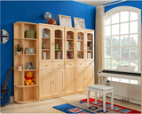 实木书柜 儿童书柜收纳储物柜 两门松木书柜特价 学生书橱带玻璃