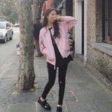 2016春装新款女装韩版宽松粉色刺绣棒球服休闲学生装潮款百搭外套