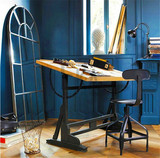 美式书画桌铁艺升降绘图桌书法办公桌设计师桌子实木工作台绘画桌