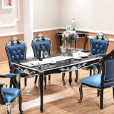 澳林匹斯欧式餐桌椅组合4人6人餐桌美式黑色长方形实木饭桌子现货