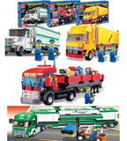 乐高式积木车模型 大卡车工程运输车diy 集装箱货轮拼装玩具车