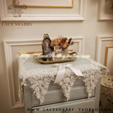 LACESHABBY进口定制奢钉珠珍珠法国蕾丝纱白色长方形桌布桌旗盖巾