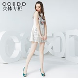CCDD2016春装新款专柜正品印花高腰无袖修身连衣裙花苞裙C51K243