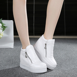 春季新款2016韩版纯白色运动鞋双侧拉链厚底内增高学生单鞋女鞋潮