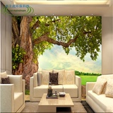 现代简约3d立体大树宽阔草原风景背景墙壁纸   客厅沙发大型壁画