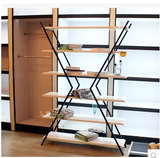 现代铁艺实木书架个性展示架创意客厅落地置物架隔板货架书柜